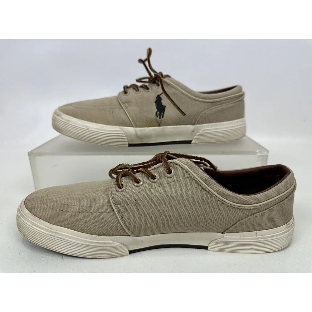 Polo‎ Ralph Lauren Faxon  Low Top Canvas Shoes Sneaker Tan Mens Size 9.5 D